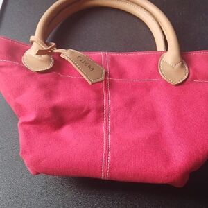 Women’s Red Canvas Tote with Tan Leather Handles